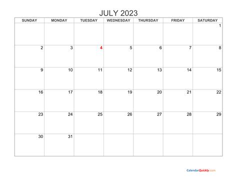 July 2023 Blank Printable Calendar Vrogue