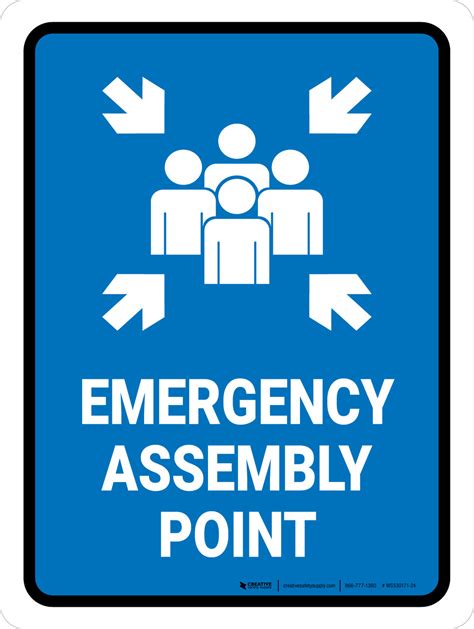 Emergency Assembly Point Blue Portrait Wall Sign