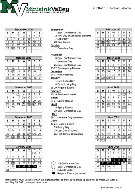 Board Of Education Adopts 2020 21 School District Calendar Minisink