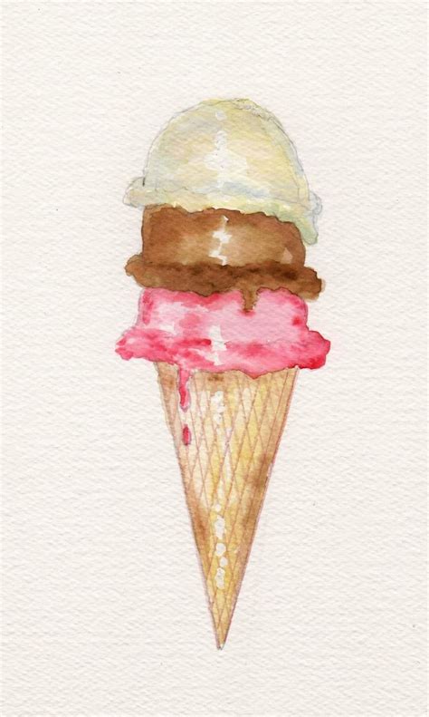 Ice Cream Cone Watercolor Print Dessert Painting Vanilla Etsy