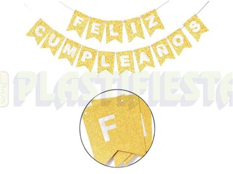 Letrero Diseños Letrero Banderín Feliz Cumpleaños Diamantado Dorado 1 Pz