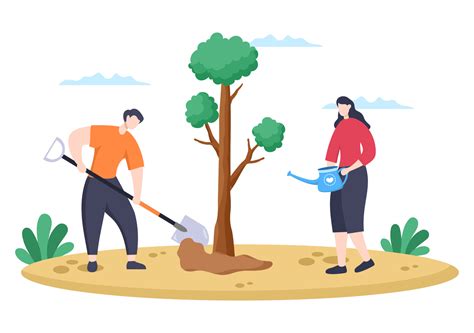 People Planting Trees Flat Cartoon Vector Illustration With Gardening Farming And Agriculture