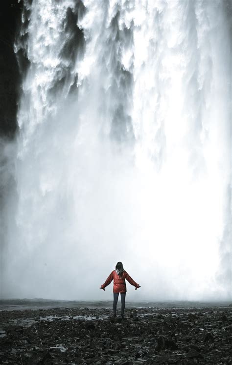 Hd Wallpaper Woman Standing Near Waterfalls During Daytime Woman