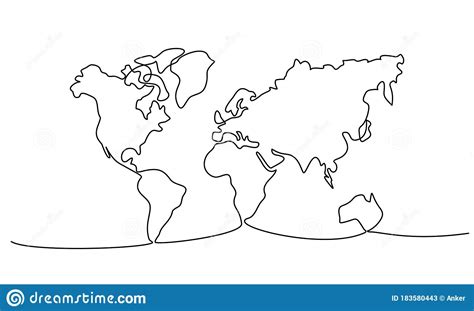 Continuous One Line Drawing World Map Vector