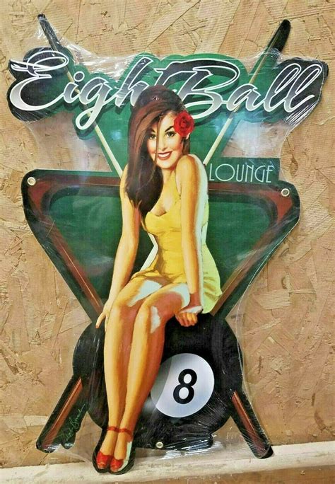24 Pinup Girl Dark Hair Eight Ball Bar Billiards Pool Etsy