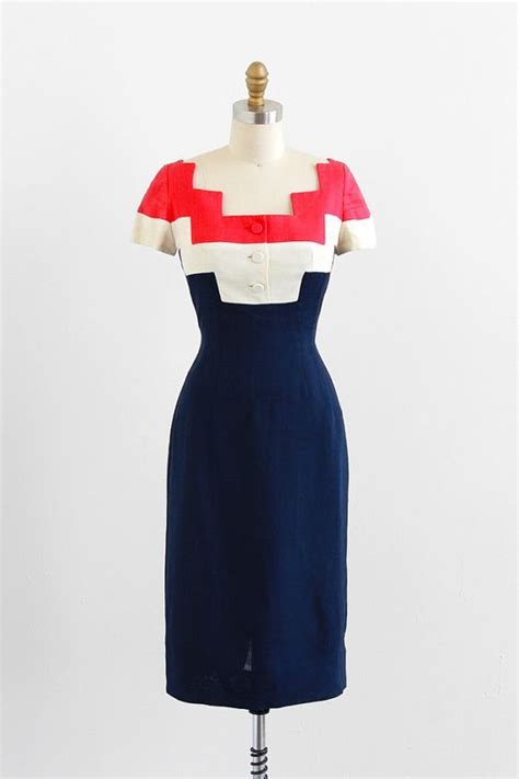 vintage 1960s dress 60s dress red white and blue ultra mod wiggle dress vintage dresses