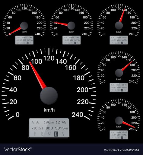 Black Speedometer Scales Kilometers Per Hour Vector Image