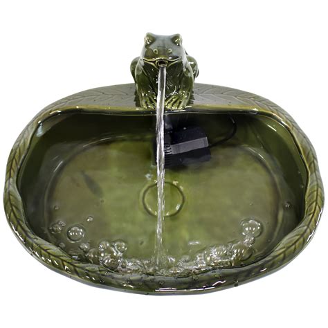 Sunnydaze Ceramic Solar Frog Outdoor Water Fountain 7 Inch Tall