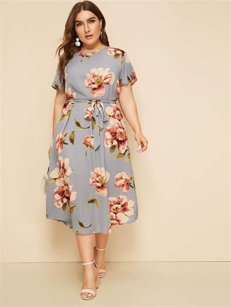 plus large floral print belted dress curvy dress belted dress fashion