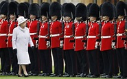LONDON, ENGLAND - MAY 3: Queen Elizabeth II inspects the guards during ...
