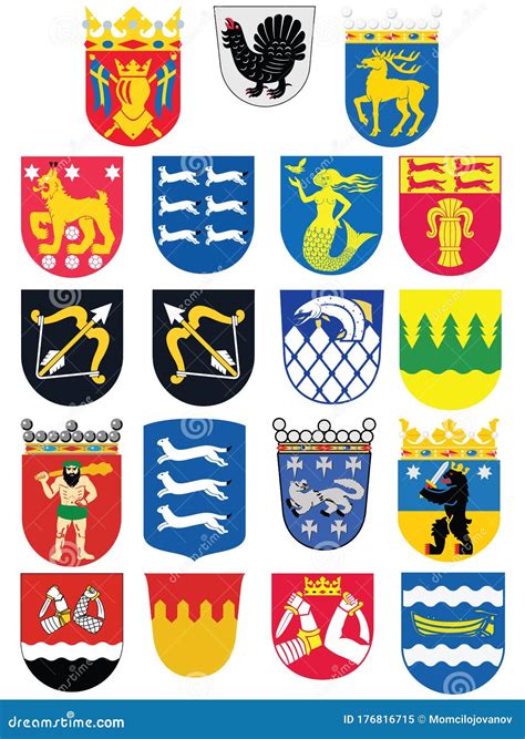 Regions Of Finland Coat Of Arms Set Collection Stock Vector