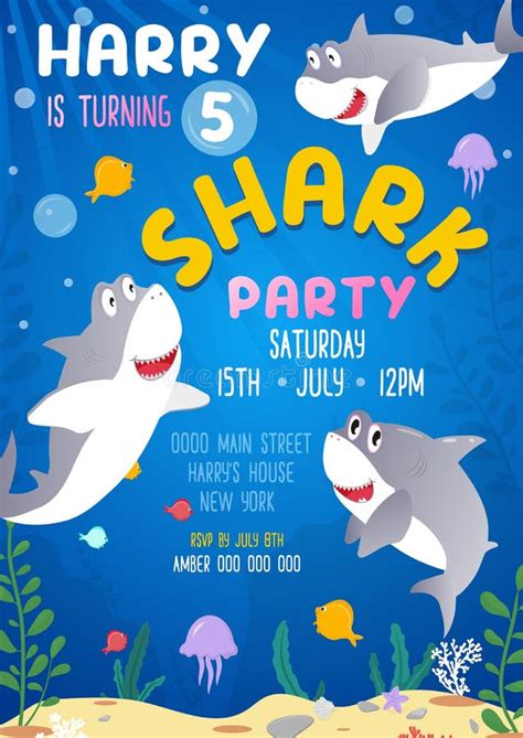 Baby Shark Birthday Invitation Party Design Template Colorful Cartoon