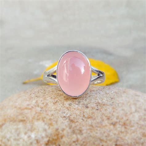 pink rose quartz ring simple ring gemstone rings rose quartz etsy