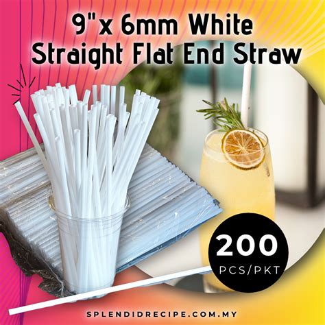 9 X 6mm White Straight Flat End Disposable Plastic Straw 200 Straws