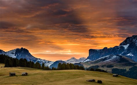 Snowy Mountains Sunset Grass Wallpaper Hd Nature 4k Wallpapers