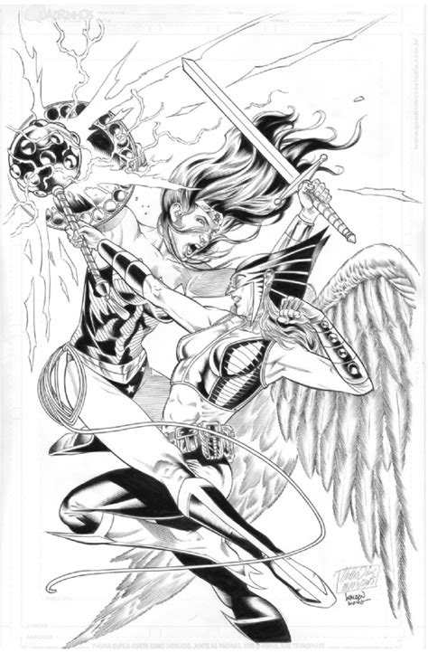 Comicartgallery Hawkgirl Vs Wonder Woman By Netho Diaz