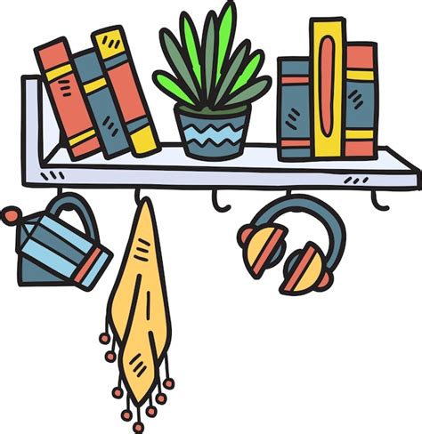 Premium Vector Hand Drawn Hanging Shelf With Books Illustration