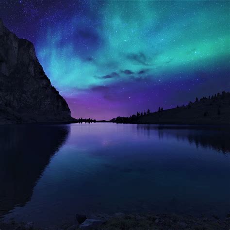 2932x2932 Resolution Aurora Borealis Northern Lights Over Mountain Lake