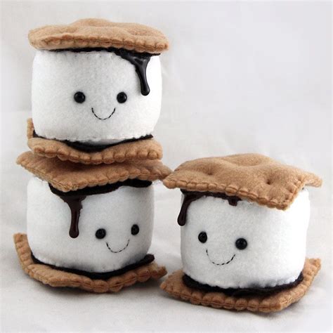 Smore Marshmallow Plushie Handmade Felt Camping Play Food Ready To