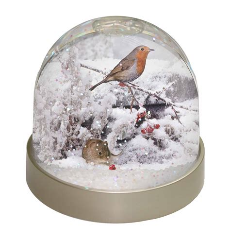 Snow Mouse And Robin Print Snow Dome Globe Waterball Animal Christmas