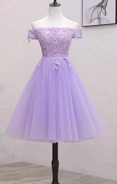 Light Purple Lace And Tulle Off The Shoulder Homecoming Dress Short P