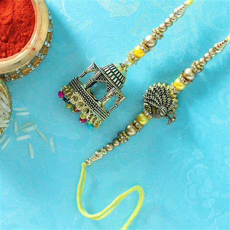 Temple Shaped Bhaiya Bhabhi Rakhi With Beads Work Gift Send Rakhi