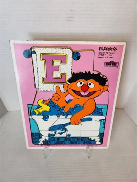 Vintage Playskool Sesame Street Ernie Rubber Ducky Bathub Wooden Inlay