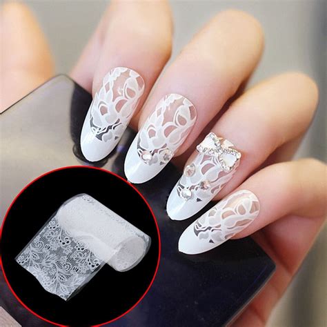 20 pcs set fashion women white lace flower nails beauty manicure decals transfer foil nail art