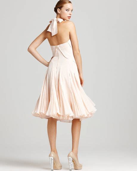 Zac Posen Halter Dress With Pleated Skirt In Pink Blush Lyst