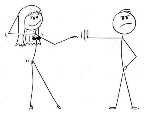 Vector Cartoon Of High Principled Or Principled Man Rejecting Woman In Lingerie Offering Him