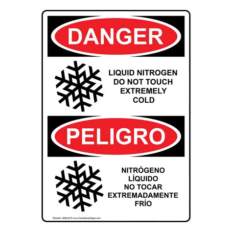Osha Danger Liquid Nitrogen No Touch Cold Bilingual Sign Odb 4275