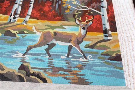 Vintage Paint By Number Picture Woodland Deer Autumn Woods Pbn