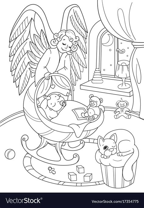 Cartoon Coloring Book The Guardian Angel Vector Image