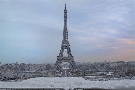 The Eiffel Tower Seen From The Palais De Chaillot On A Snowy Day