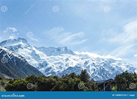 Mount Cook Covered In Snow On A Sunny Day South Island New Zealand