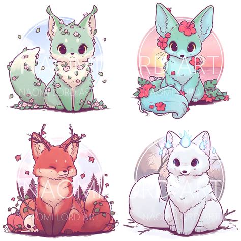 Seasonal Foxes Stickers And Or Prints 6x6 Or 8x8 Image 0 Cute Kawaii