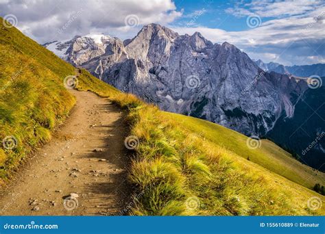 Amazing Landscape Of Dolomites Alps Amazing View Of Marmolada Mountain