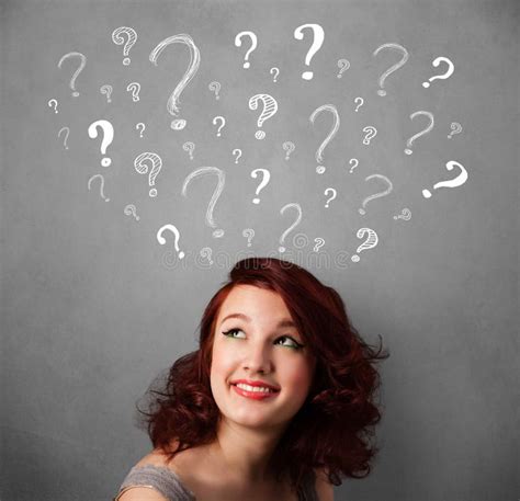 Young Woman With Question Marks Above Her Head Stock Image Image Of