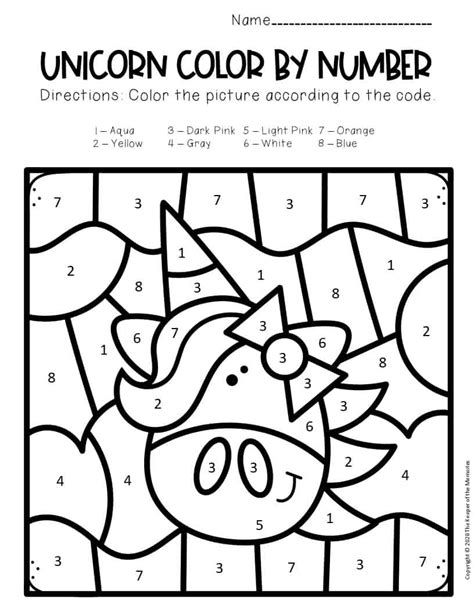Unicorn Color By Number Free Printable Printable Word Searches