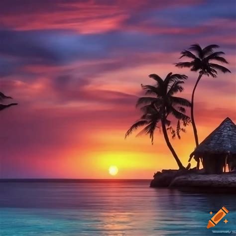 tropical island sunset wallpaper on craiyon