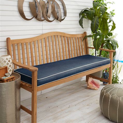 Humble And Haute Sunbrella Indigo Blue With Ivory Indoor Outdoor Bench