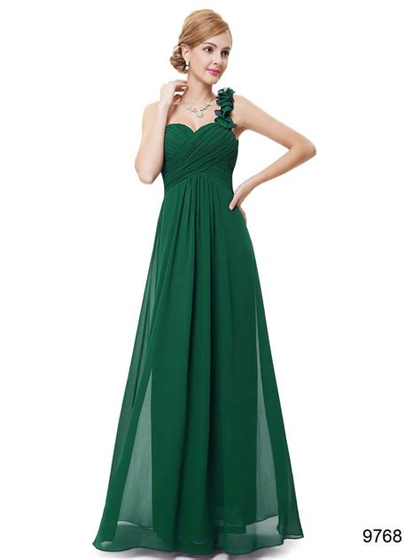 Flowers Forest Green One Shoulder Bridesmaid Dress Budget Bridesmaid
