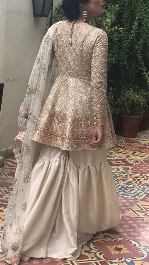 Bridal Gharara Set For Nikah Bride In Offwhite Color With Golden Work