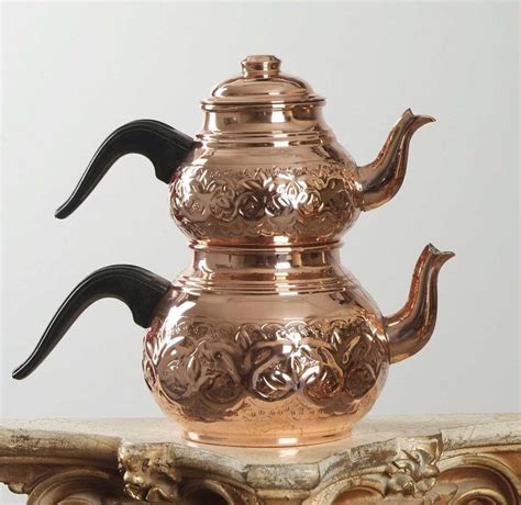 Copper Turkish Double Tea Pot Tea Kettle Handmade Decorative Etsy