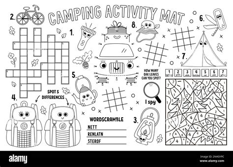 Vector Camping Placemat Summer Camp Holidays Printable Activity Mat
