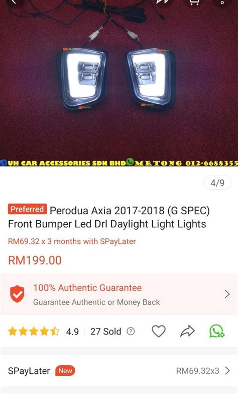 Perodua Axia G Spec Front Bumper Led Drl Daylight Lights Foglamp Auto Accessories On