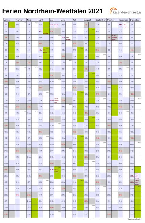 Kostenloser jahreskalender für das jahr 2021 zum ausdrucken (pdf), inklusive brückentage. Kalender 2021 Nrw Mit Kw - Ferien Nordrhein Westfalen 2017 ...