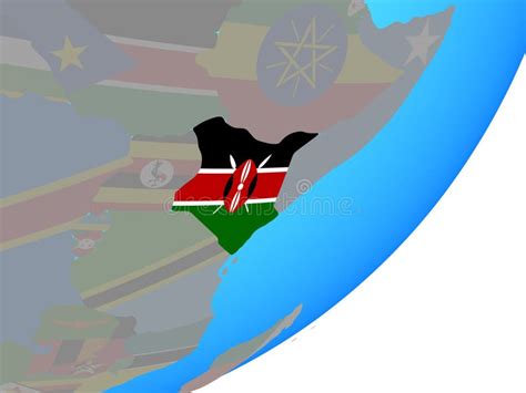 Map Of Kenya With Flag On Globe Stock Illustration Illustration Of