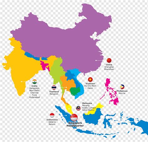 Colorful Map Asia Continent Royalty Free Vector Image