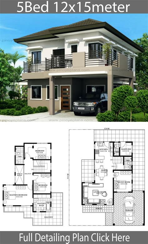 2828 sq ft 2 story 4 bed 67' 7 wide. House design 12x15m with 5 bedrooms - House Plan Map (2020 ...